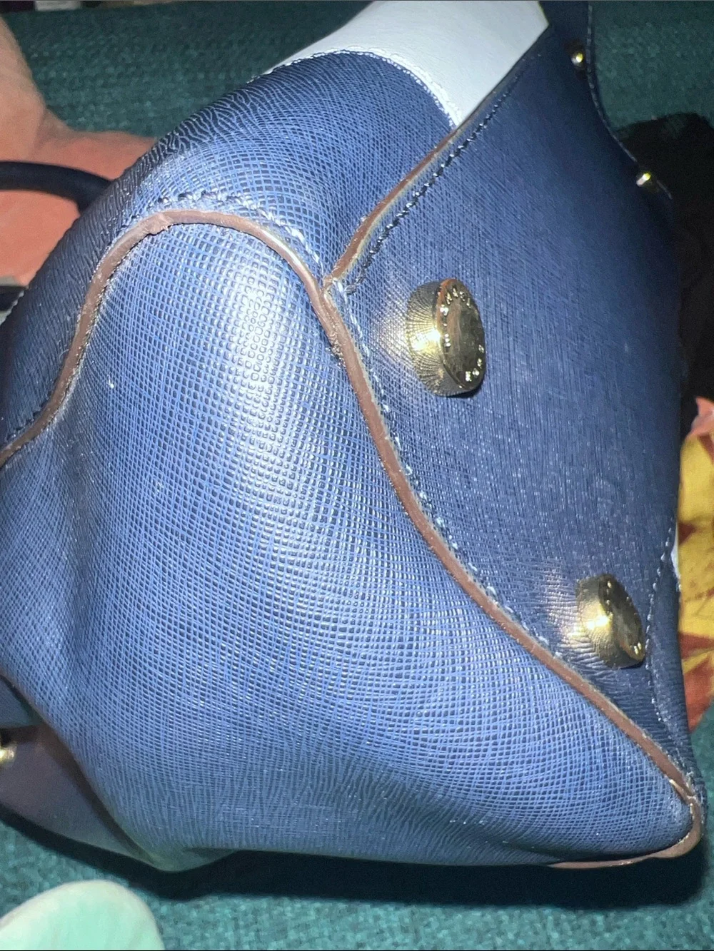 MICHAEL KORS Two-Tone Light Blue and Navy Saffiano Satchel with Gold Hardware